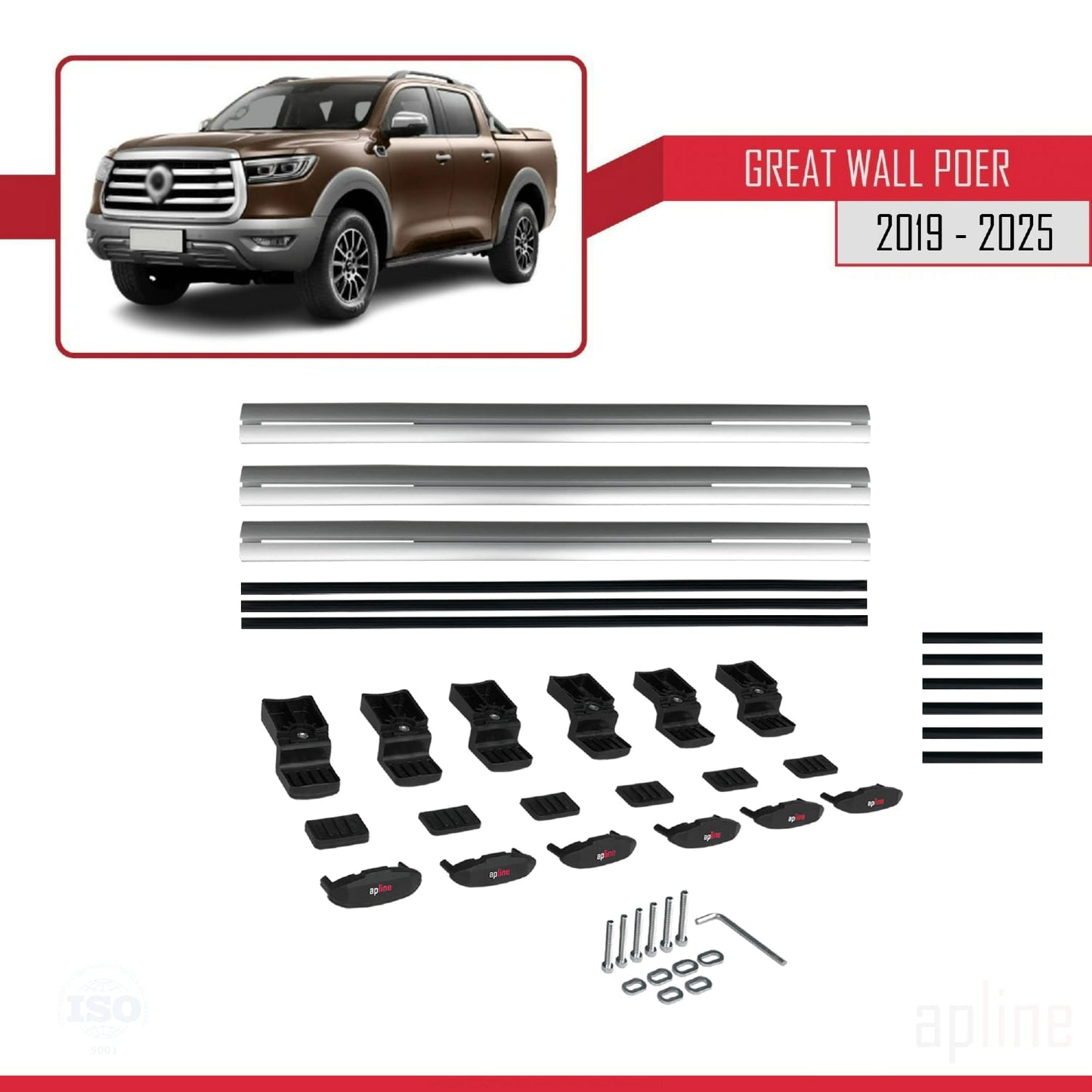 Compatibile con Great Wall Poer 2019-2025 modello BASIC Barre portatutto per auto Portapacchi in alluminio grigio 3 barre