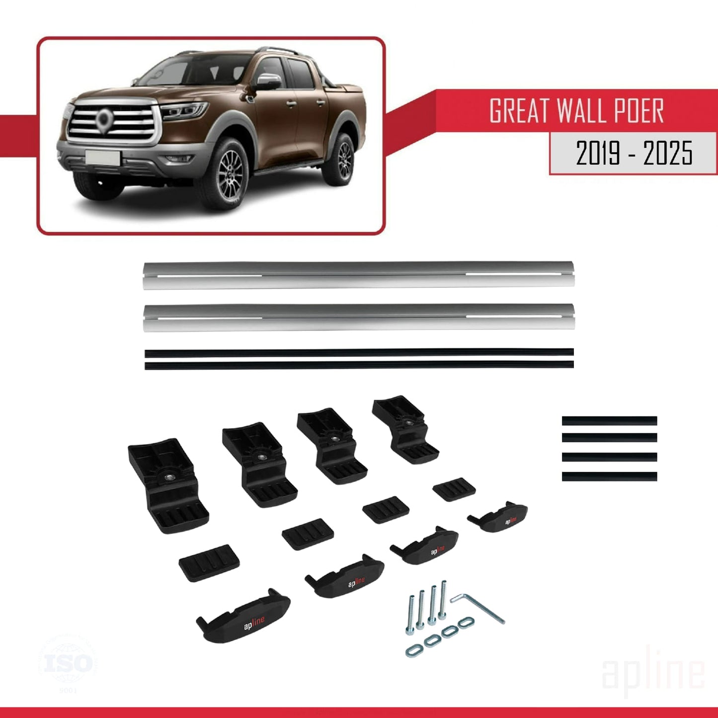 Compatibile con Great Wall Poer 2019-2025 modello BASIC Barre portatutto per auto Portapacchi in alluminio grigio 2 barre