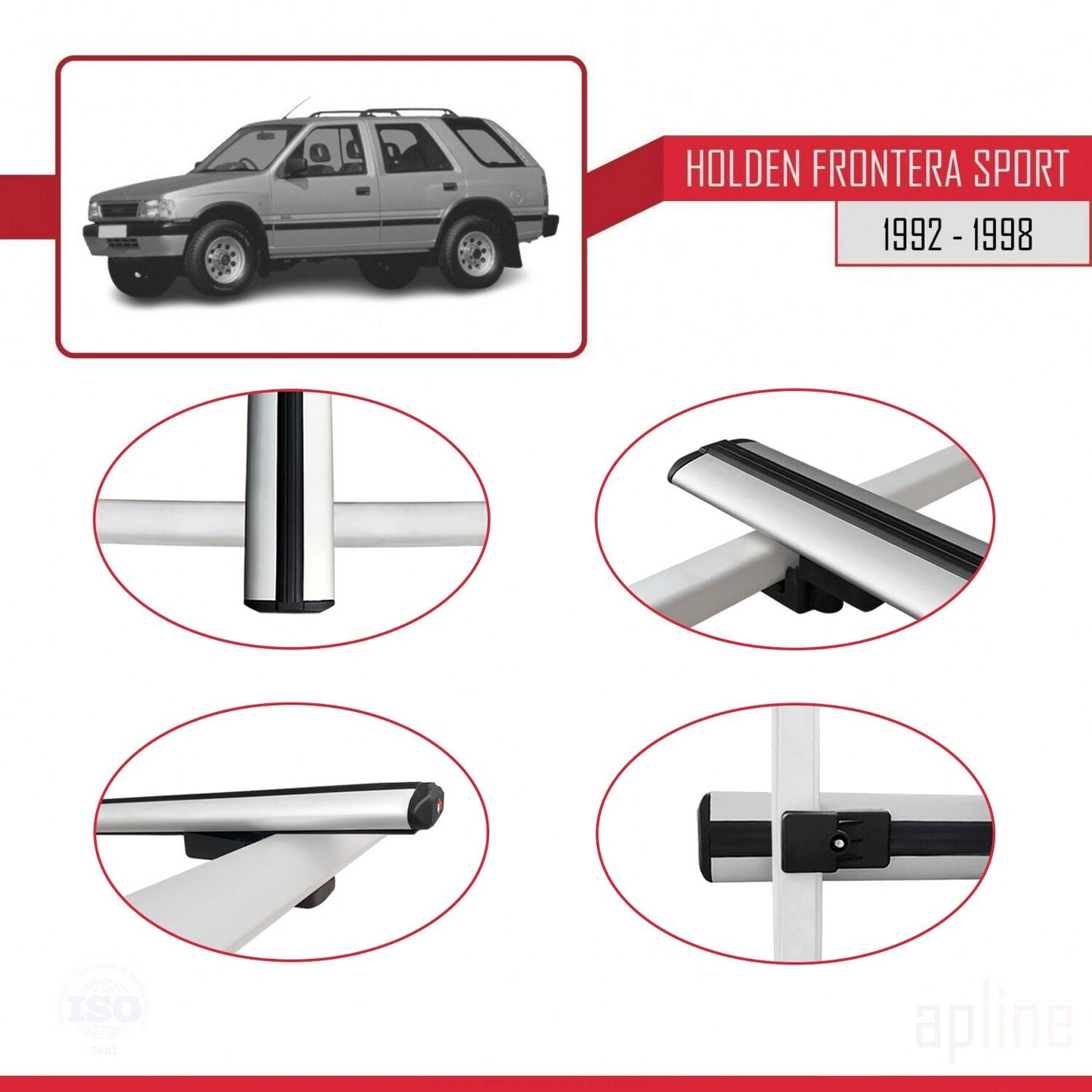 Compatibile con Holden Frontera Sport 1992-1998 modello BASIC Barre portatutto per auto Portapacchi in alluminio grigio 3 barre
