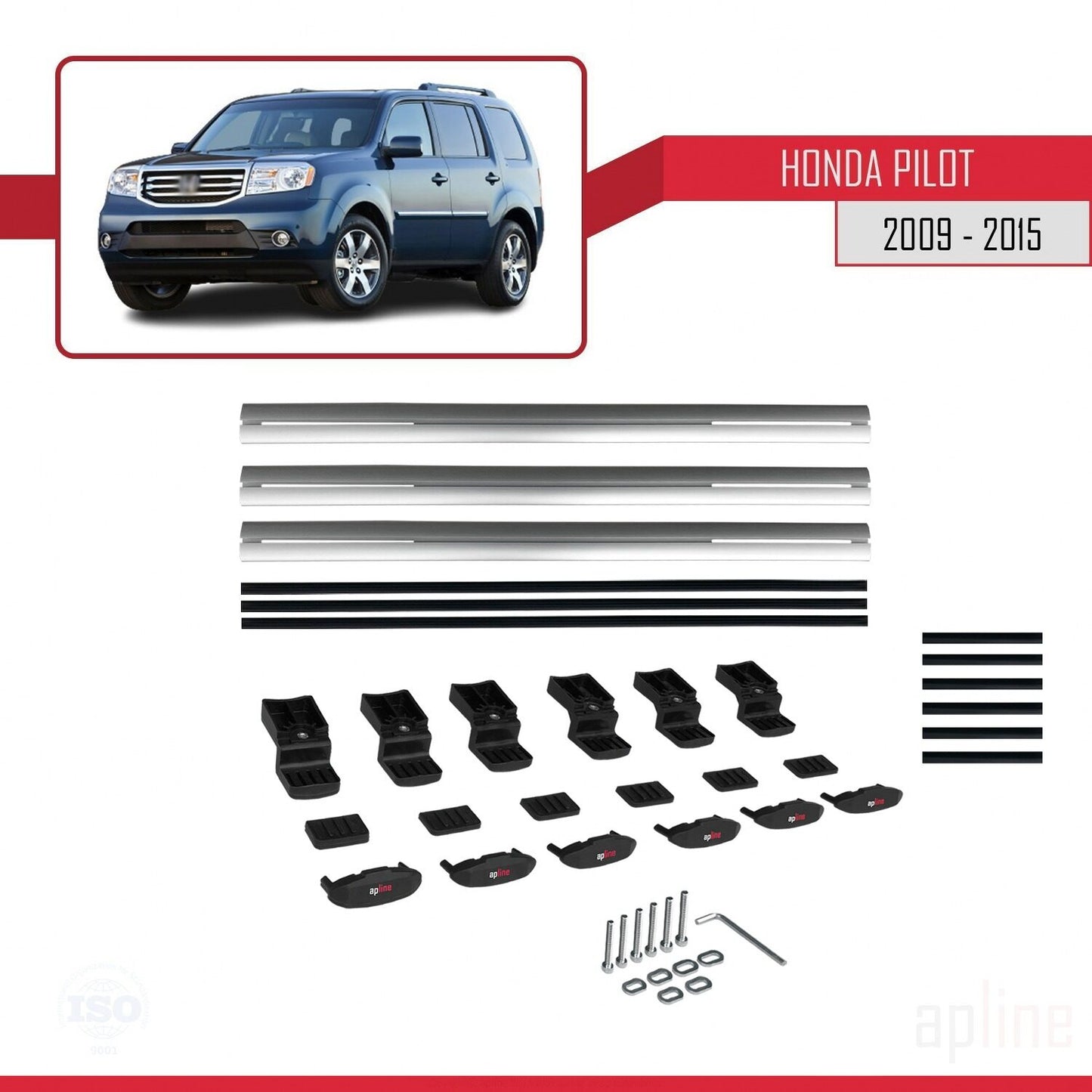 Compatibile con Honda Pilot 2 2009-2015 modello BASIC Barre portatutto per auto Portapacchi in alluminio grigio 3 barre