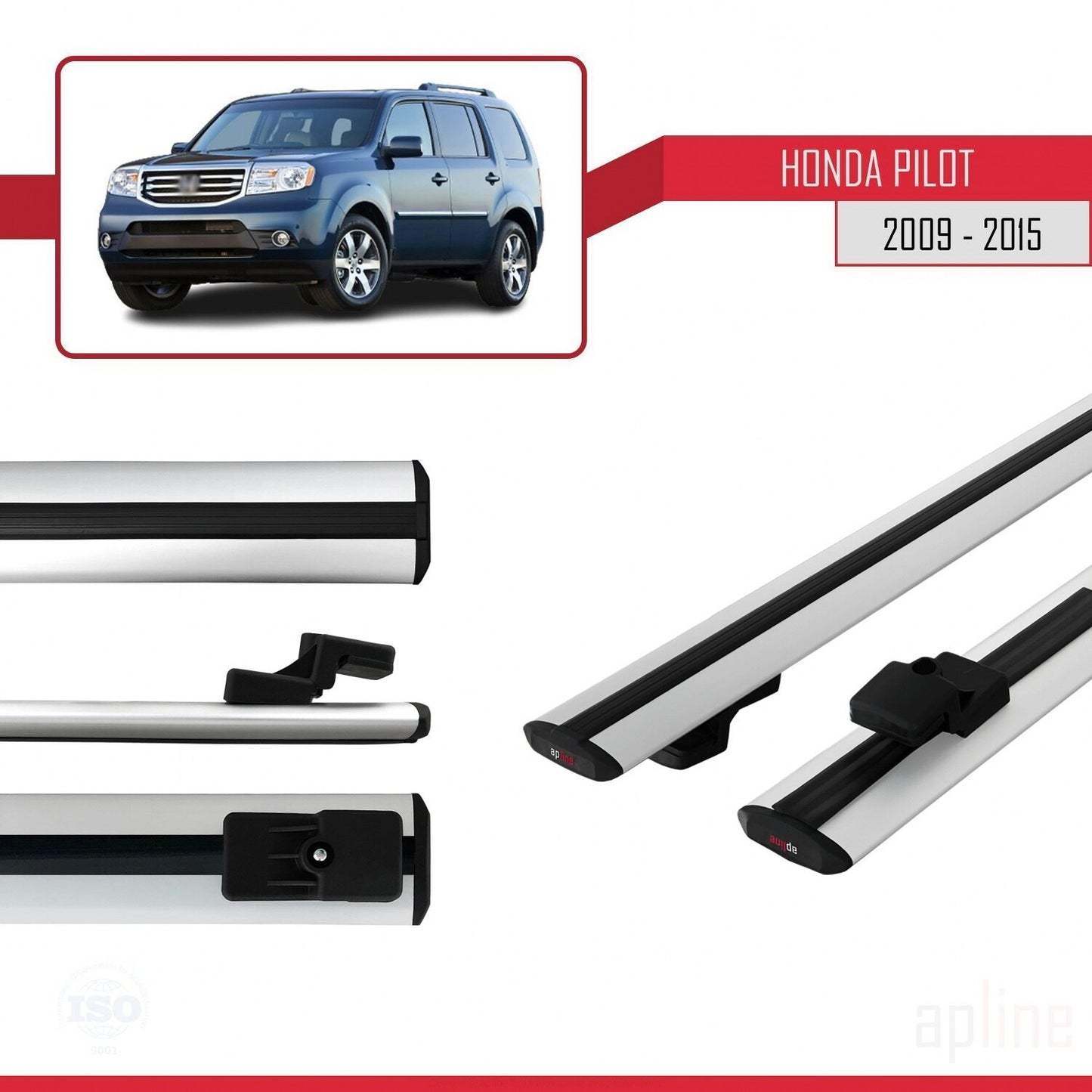 Compatibile con Honda Pilot 2 2009-2015 modello BASIC Barre portatutto per auto Portapacchi in alluminio grigio 2 barre