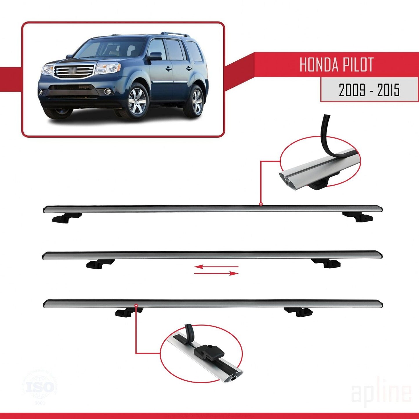 Compatibile con Honda Pilot 2 2009-2015 modello BASIC Barre portatutto per auto Portapacchi in alluminio grigio 2 barre