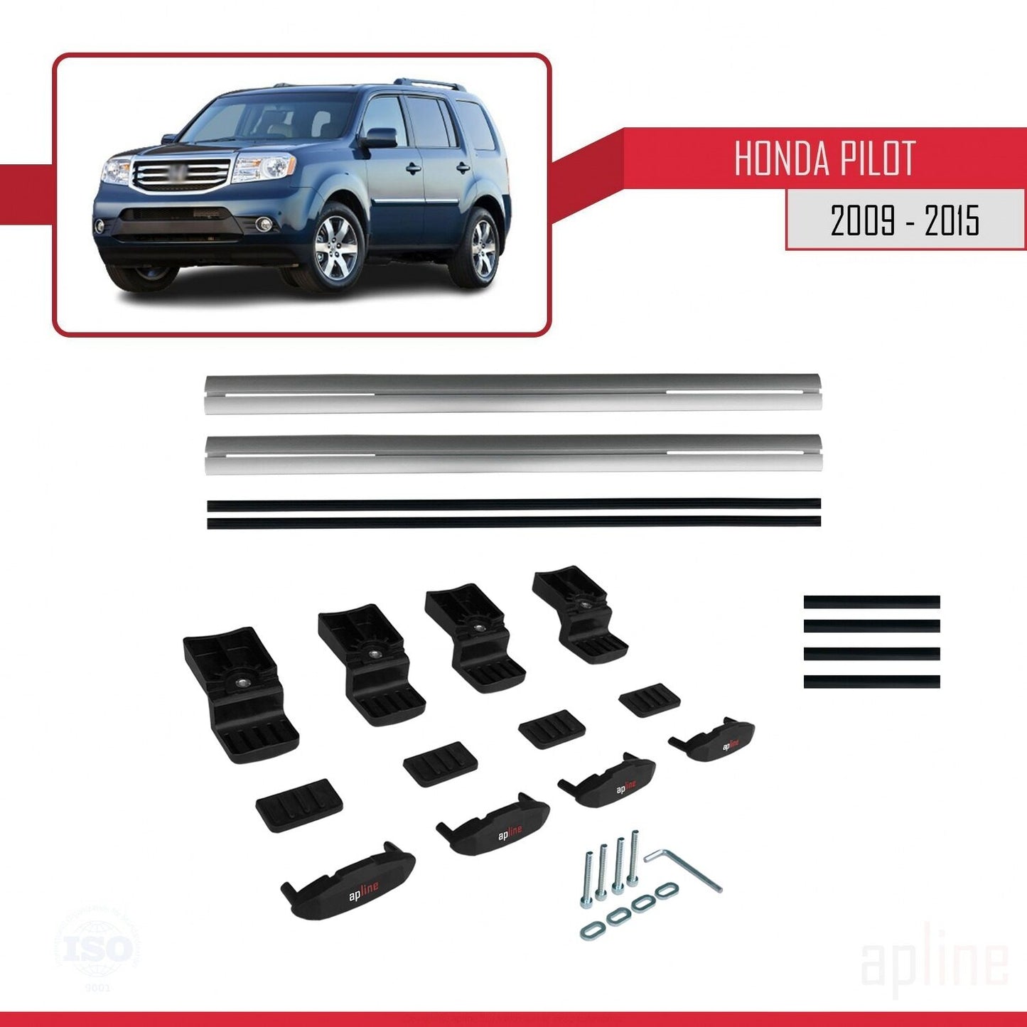 Compatibile con Honda Pilot 2 2009-2015 modello BASIC Barre portatutto per auto Portapacchi in alluminio grigio 2 barre