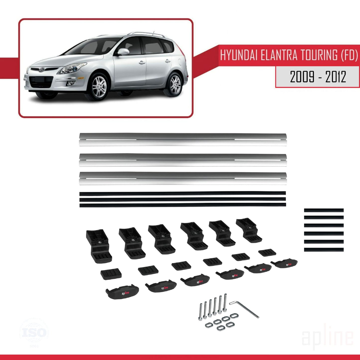 Compatibile con Hyundai Elantra Touring (FD) modello BASIC 2009-2012 Barre portatutto per auto Portapacchi in alluminio grigio 3 barre