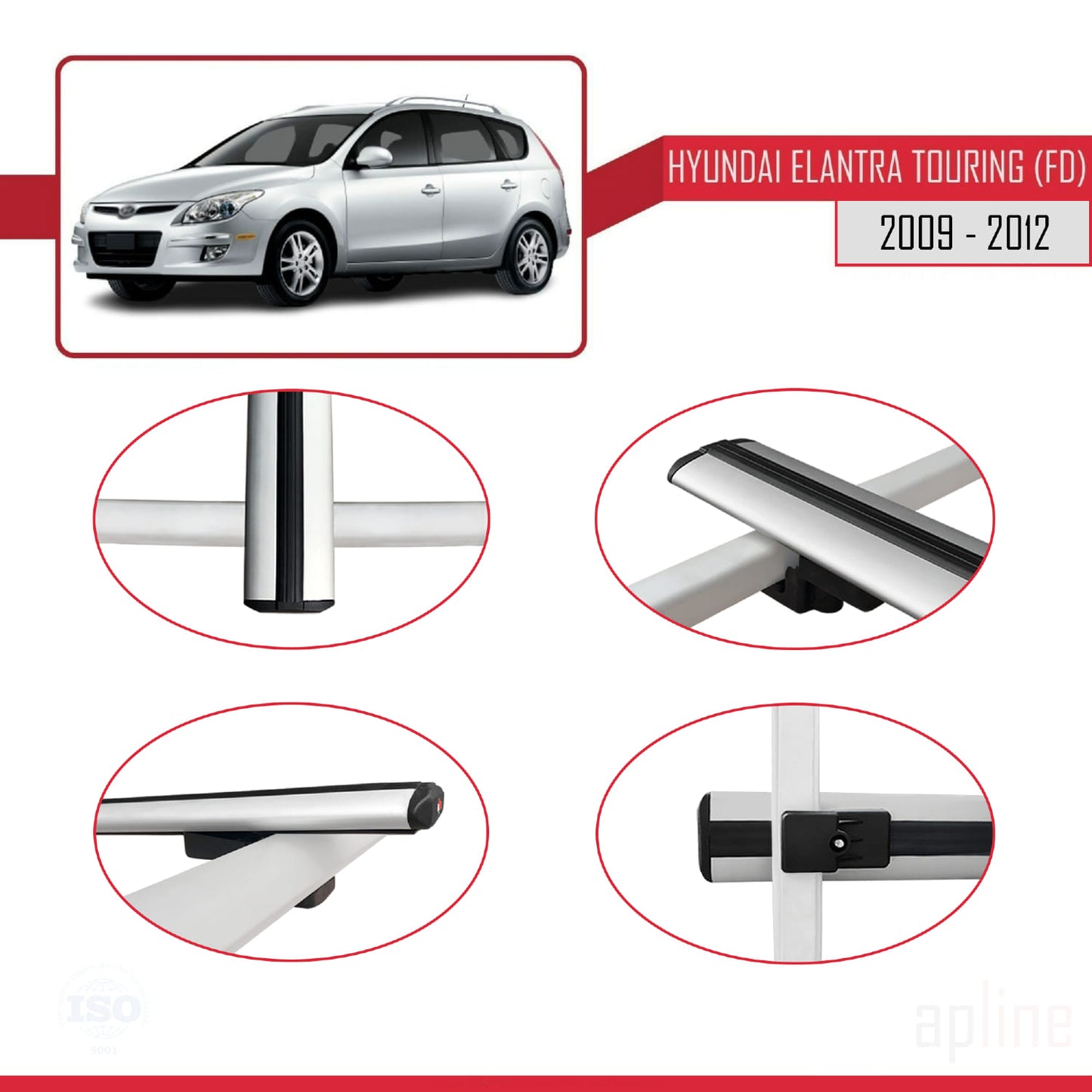 Compatibile con Hyundai Elantra Touring (FD) modello BASIC 2009-2012 Barre portatutto per auto Portapacchi in alluminio grigio 2 barre