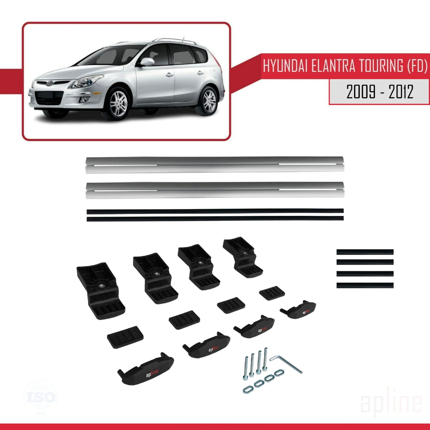 Compatibile con Hyundai Elantra Touring (FD) modello BASIC 2009-2012 Barre portatutto per auto Portapacchi in alluminio grigio 2 barre