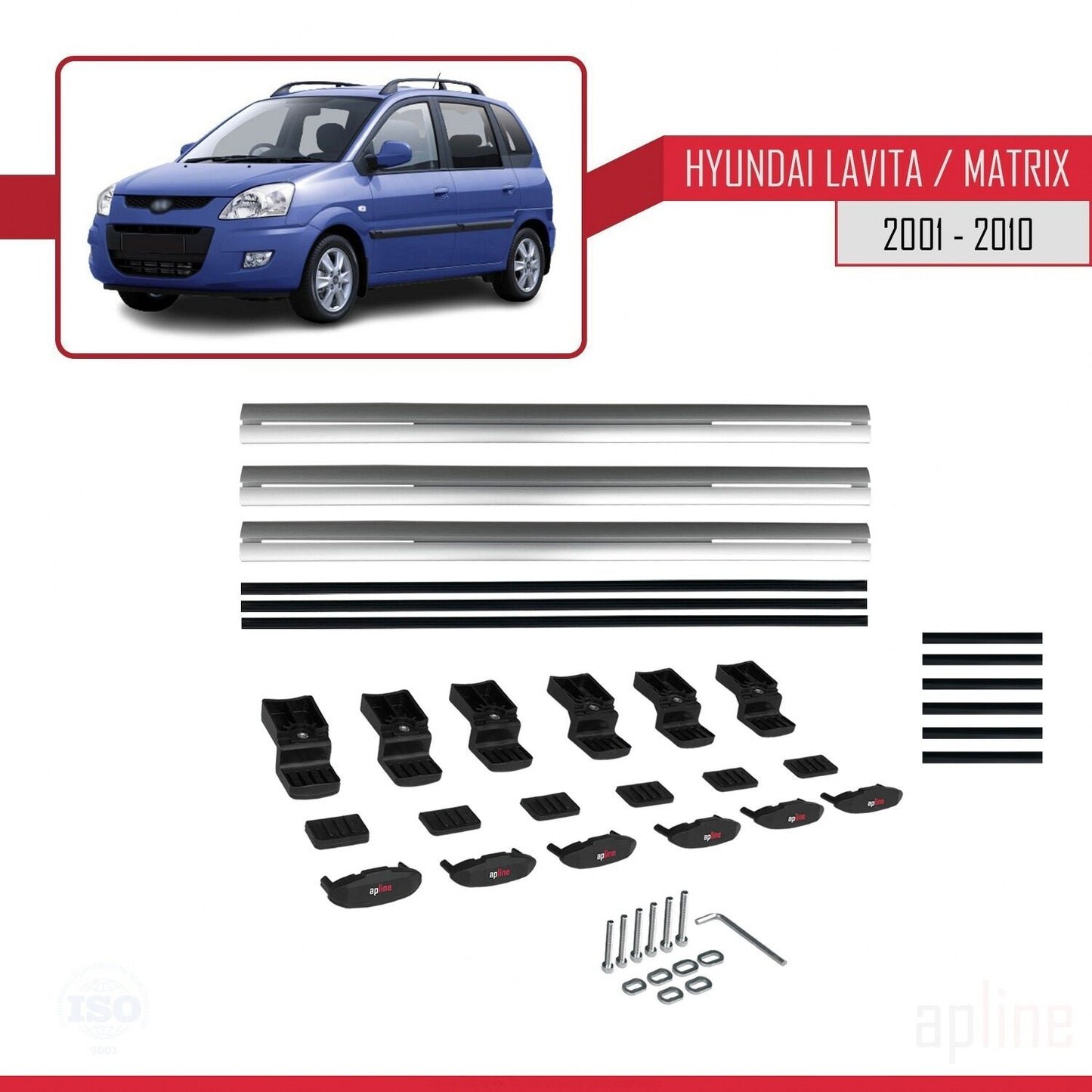 Compatibile con Hyundai Matrix (FC) modello BASIC 2001-2010 Barre portatutto per auto Portapacchi in alluminio grigio 3 barre