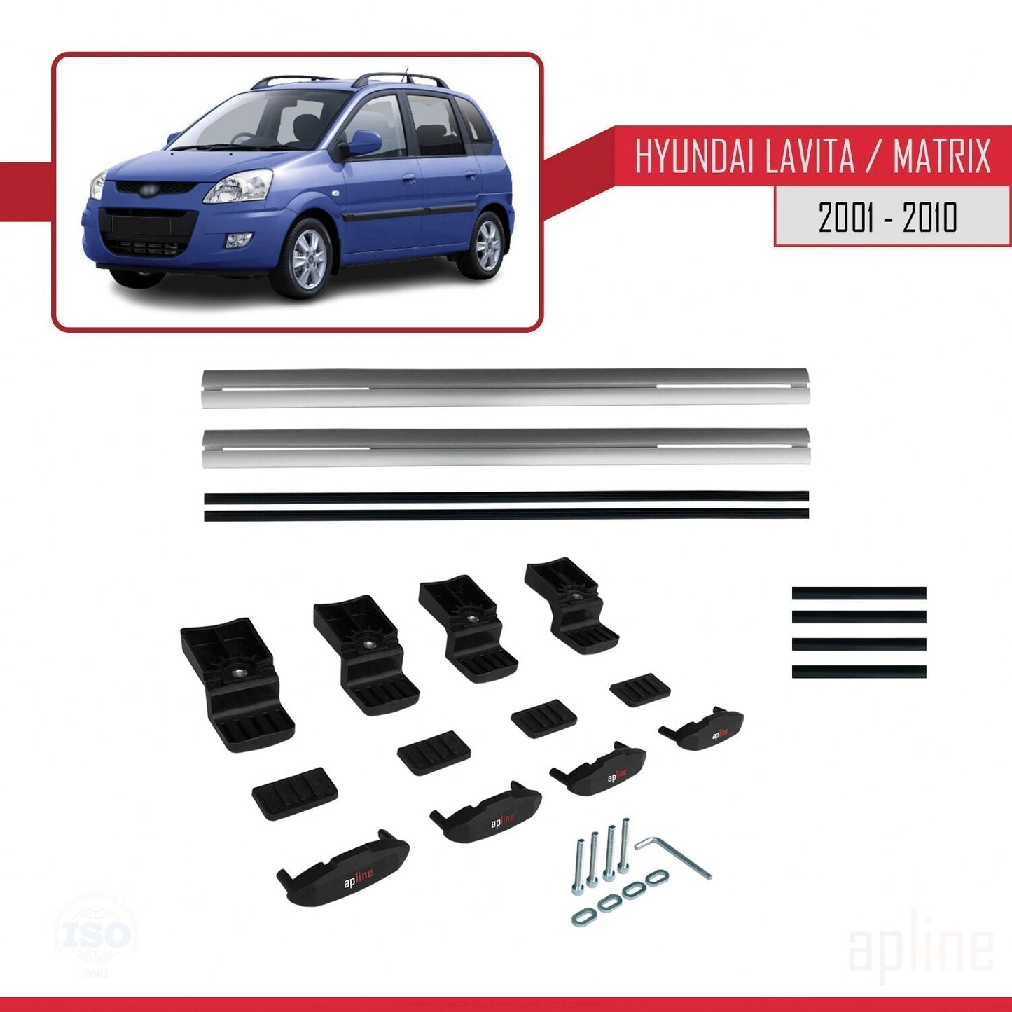 Compatibile con Hyundai Matrix (FC) modello BASIC 2001-2010 Barre portatutto per auto Portapacchi in alluminio grigio 2 barre