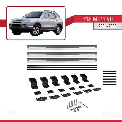 Compatibile con Hyundai Santa Fe (SM) 2001-2006 modello BASIC Barre portatutto per auto Portapacchi in alluminio grigio 3 barre