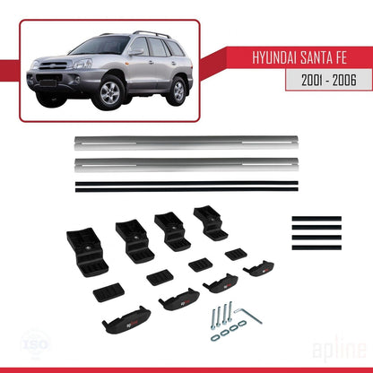 Compatibile con Hyundai Santa Fe (SM) 2001-2006 modello BASIC Barre portatutto per auto Portapacchi in alluminio grigio 2 barre