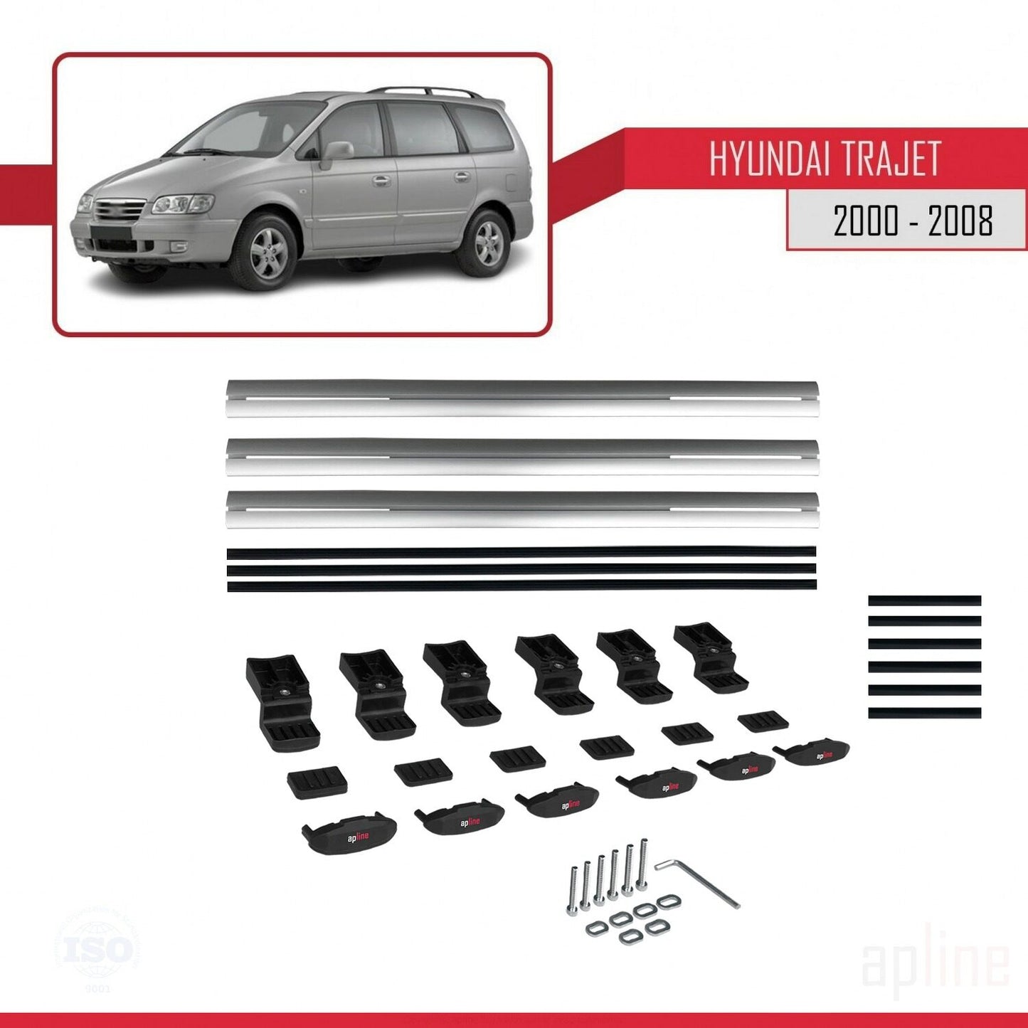 Compatibile con Hyundai Trajet 2000-2008 modello BASIC Barre portatutto per auto Portapacchi in alluminio grigio 3 barre