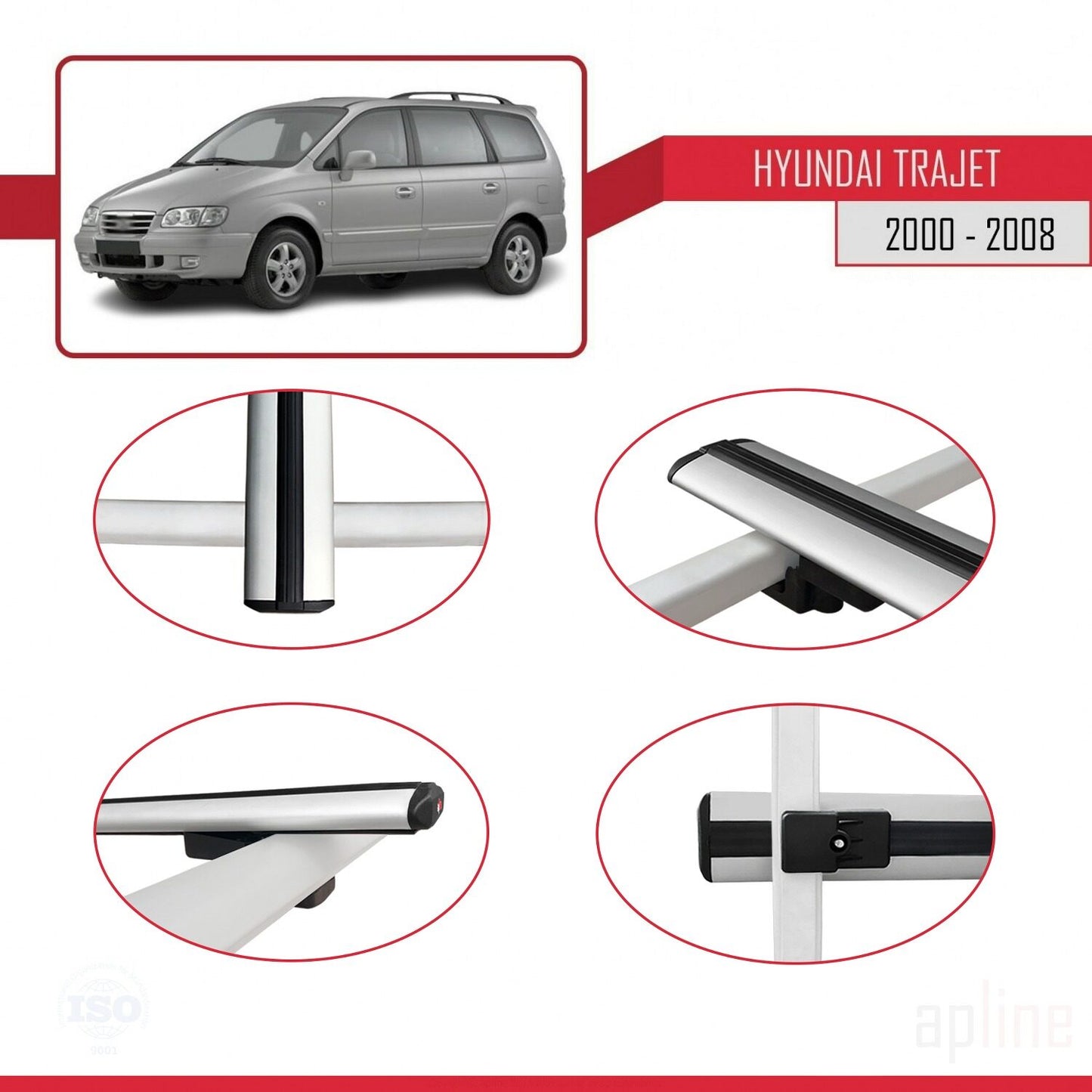 Compatibile con Hyundai Trajet 2000-2008 modello BASIC Barre portatutto per auto Portapacchi in alluminio grigio 2 barre
