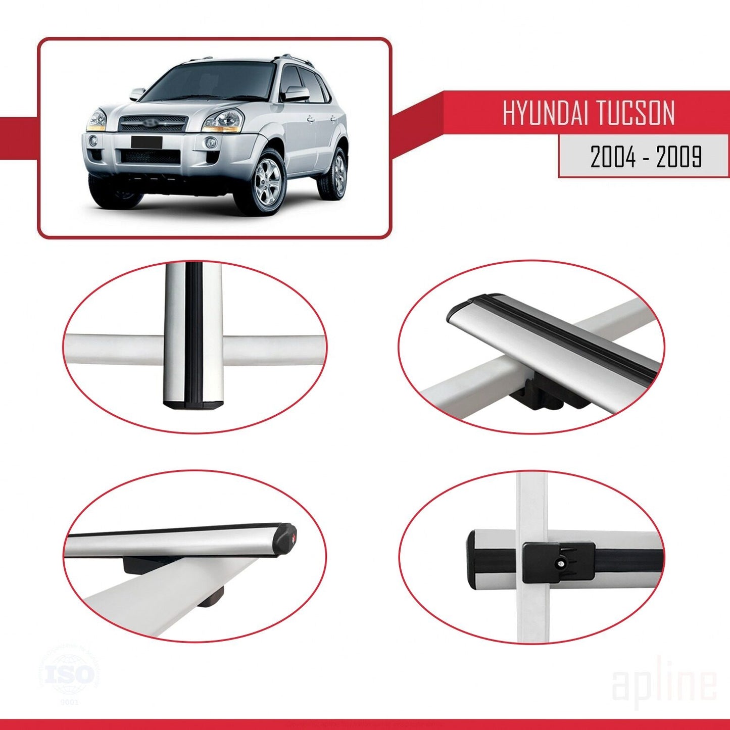 Compatibile con Hyundai Tucson (JM) modello BASIC 2004-2009 Barre portatutto per auto Portapacchi in alluminio grigio 3 barre