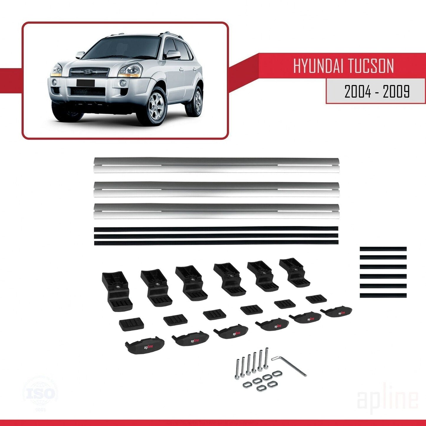 Compatibile con Hyundai Tucson (JM) modello BASIC 2004-2009 Barre portatutto per auto Portapacchi in alluminio grigio 3 barre