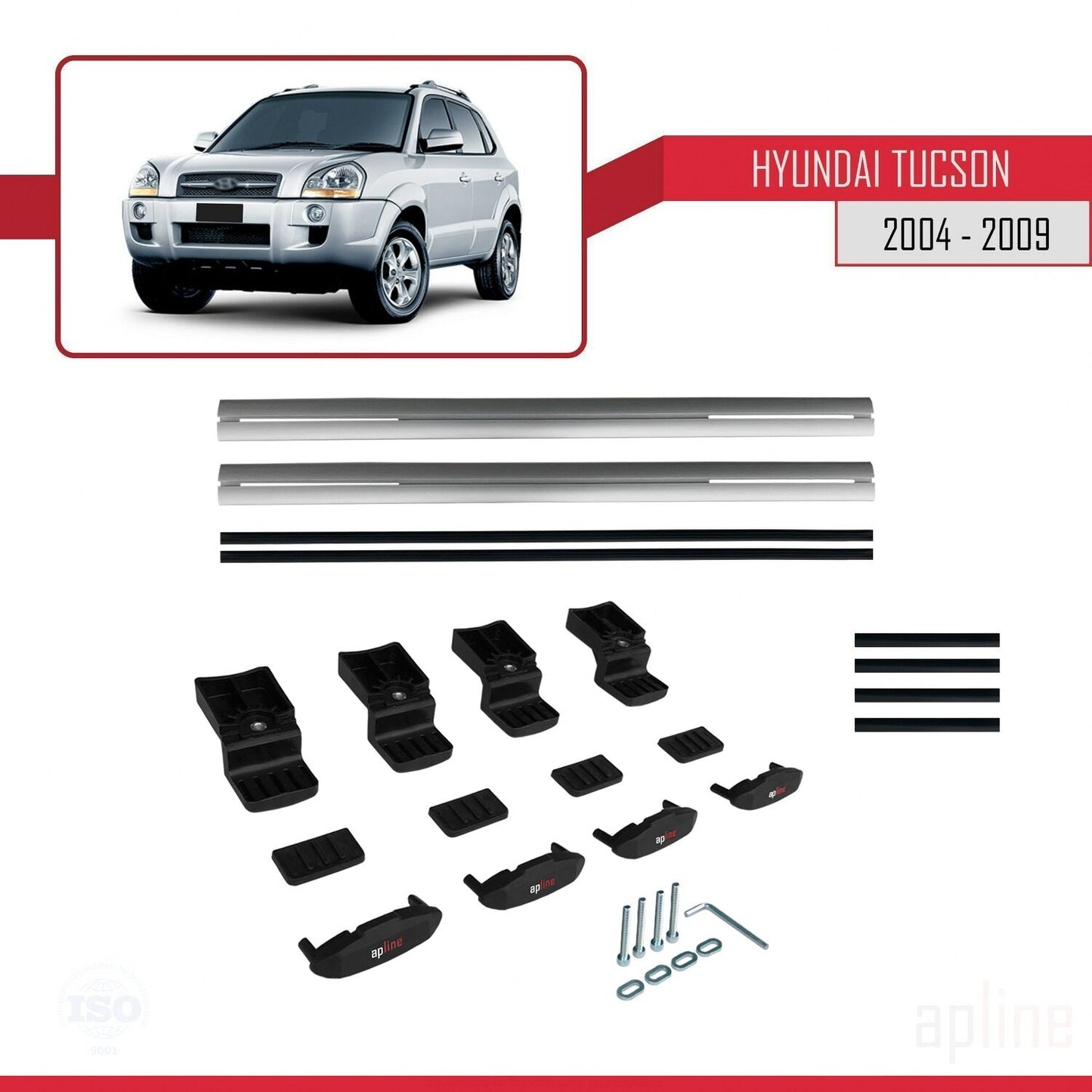 Compatibile con Hyundai Tucson (JM) modello BASIC 2004-2009 Barre portatutto per auto Portapacchi in alluminio grigio 2 barre