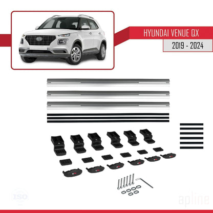 Compatibile con Hyundai Venue (QX) modello BASIC 2019-2024 Barre portatutto per auto Portapacchi in alluminio grigio 3 barre