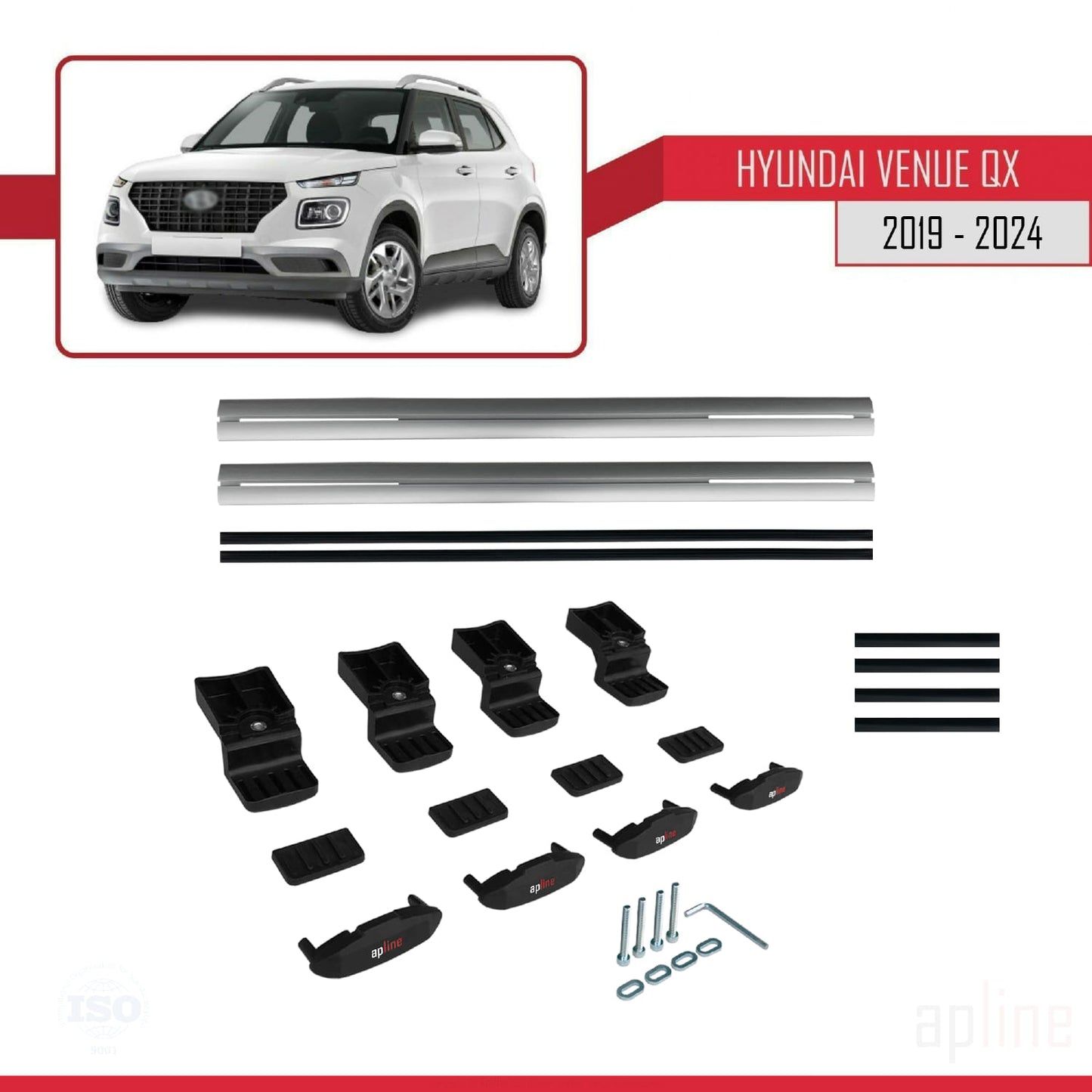 Compatibile con Hyundai Venue (QX) modello BASIC 2019-2024 Barre portatutto per auto Portapacchi in alluminio grigio 2 barre