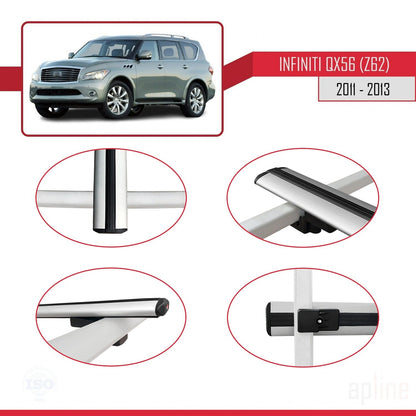 Compatibile con Infiniti QX56 (Z62) modello BASIC 2011-2013 Barre portatutto per auto Portapacchi in alluminio grigio 3 barre