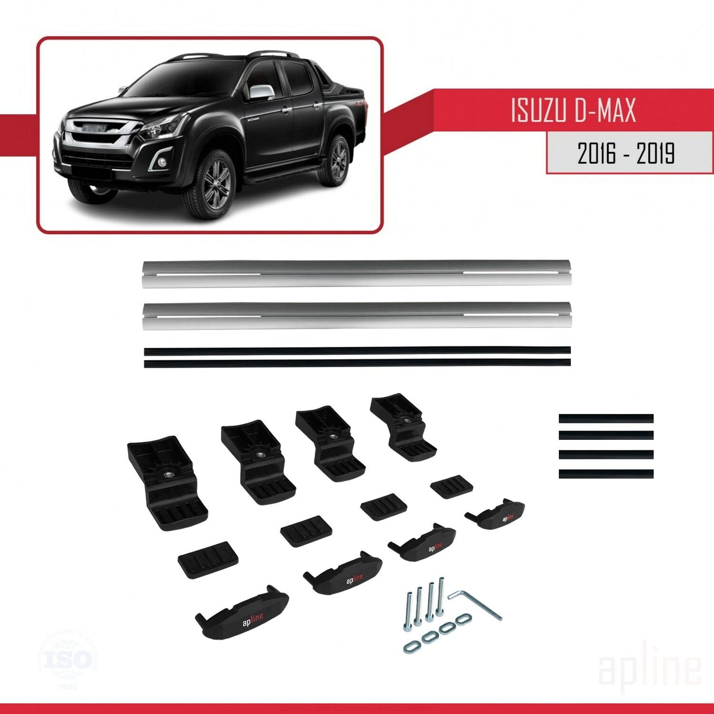 Compatible avec Isuzu D-Max 2 (RT85) Post-Facelift 2016-2019 BASIC Model Barres de Toit Railing Porte-Bagages de Voiture Gris Aluminium 2 Barres