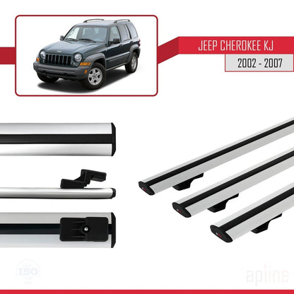 Compatible avec Jeep Cherokee 3 (KJ) 2002-2007 BASIC Model Barres de Toit Railing Porte-Bagages de Voiture Gris Aluminium 3 Barres