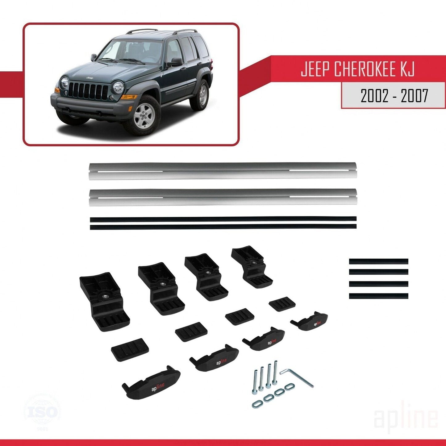 Compatible avec Jeep Cherokee 3 (KJ) 2002-2007 BASIC Model Barres de Toit Railing Porte-Bagages de Voiture Gris Aluminium 2 Barres