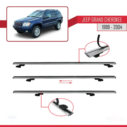 Compatible avec Jeep Grand Cherokee 2 (WJ) 1999-2004 BASIC Model Barres de Toit Railing Porte-Bagages de Voiture Gris Aluminium 3 Barres