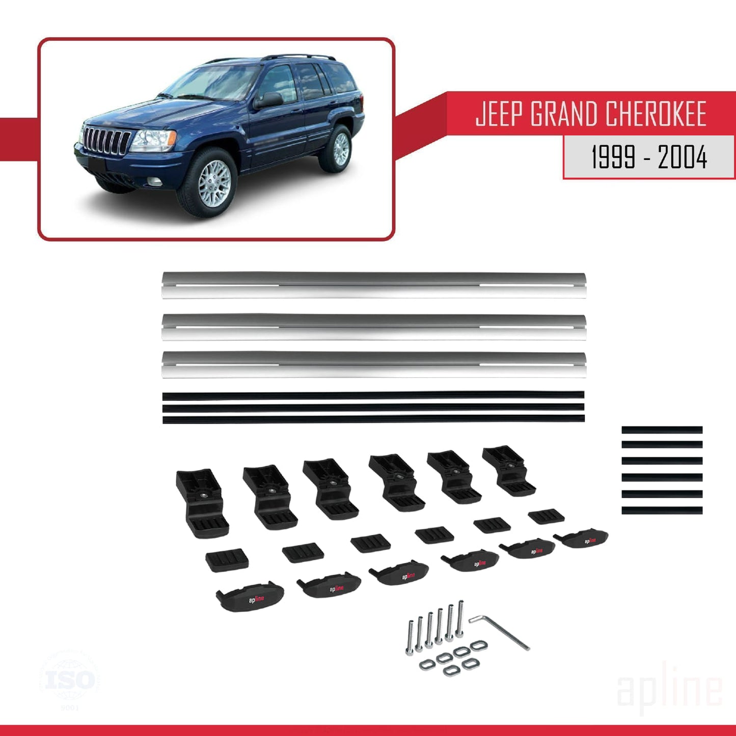 Compatible avec Jeep Grand Cherokee 2 (WJ) 1999-2004 BASIC Model Barres de Toit Railing Porte-Bagages de Voiture Gris Aluminium 3 Barres