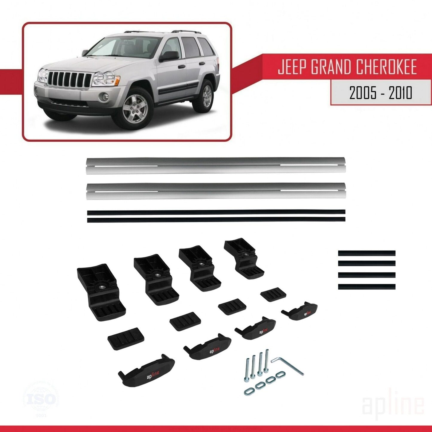 Compatible avec Jeep Grand Cherokee 3 (WK) 2005-2010 BASIC Model Barres de Toit Railing Porte-Bagages de Voiture Gris Aluminium 2 Barres