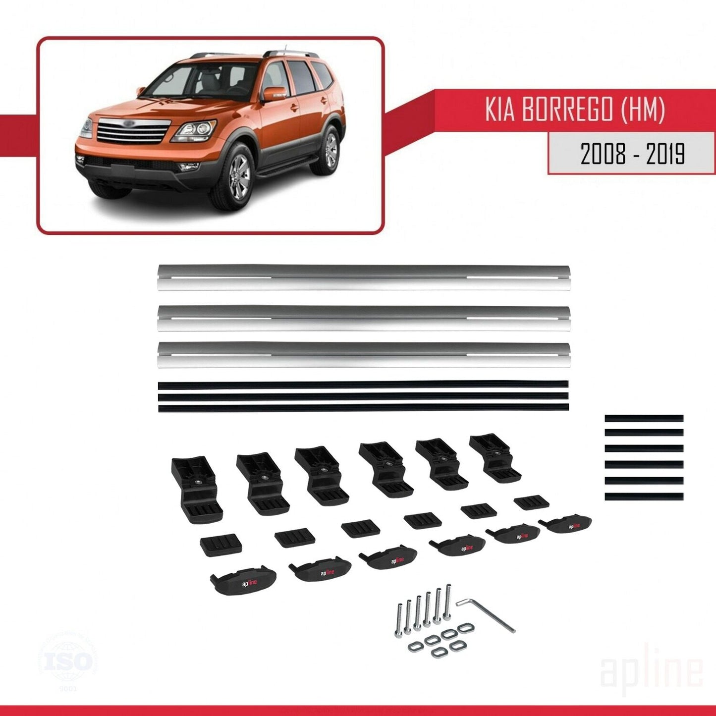 Compatible avec Kia Borrego (HM) 2008-2019 BASIC Model Barres de Toit Railing Porte-Bagages de Voiture Gris Aluminium 3 Barres