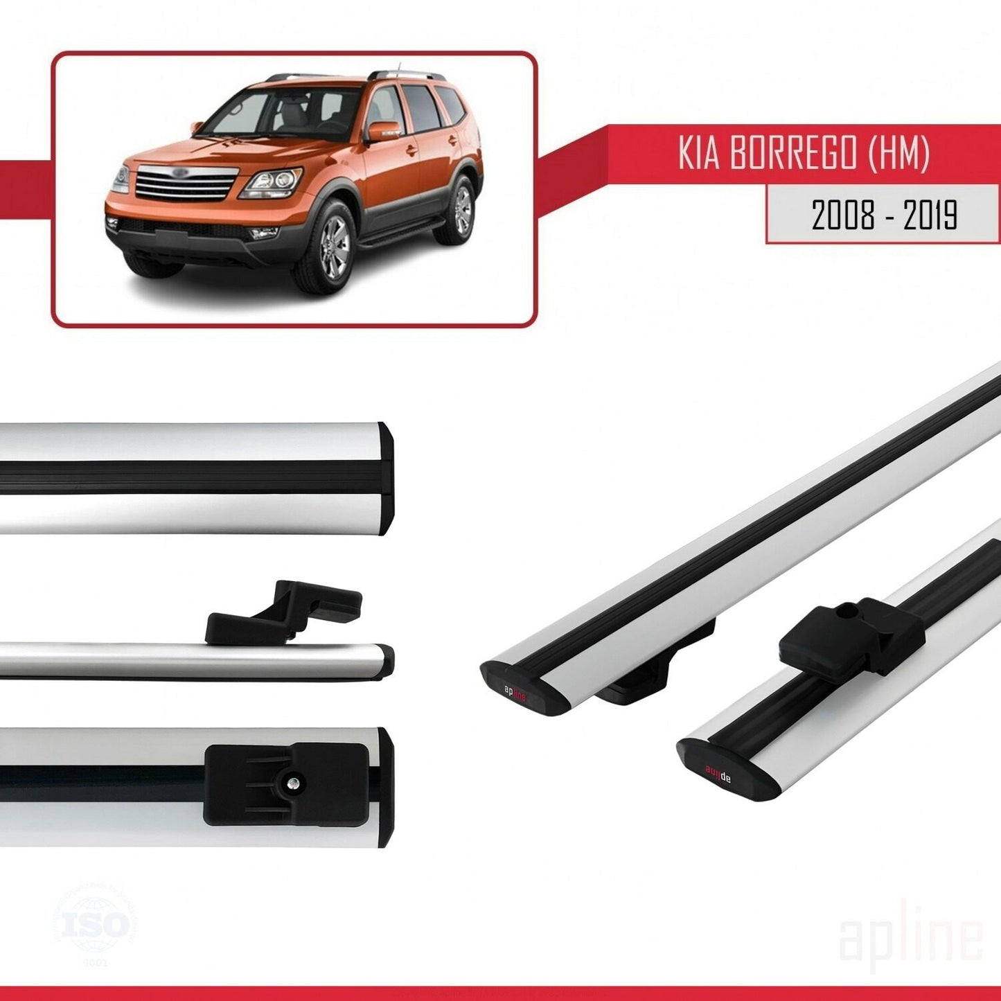 Compatible avec Kia Borrego (HM) 2008-2019 BASIC Model Barres de Toit Railing Porte-Bagages de Voiture Gris Aluminium 2 Barres
