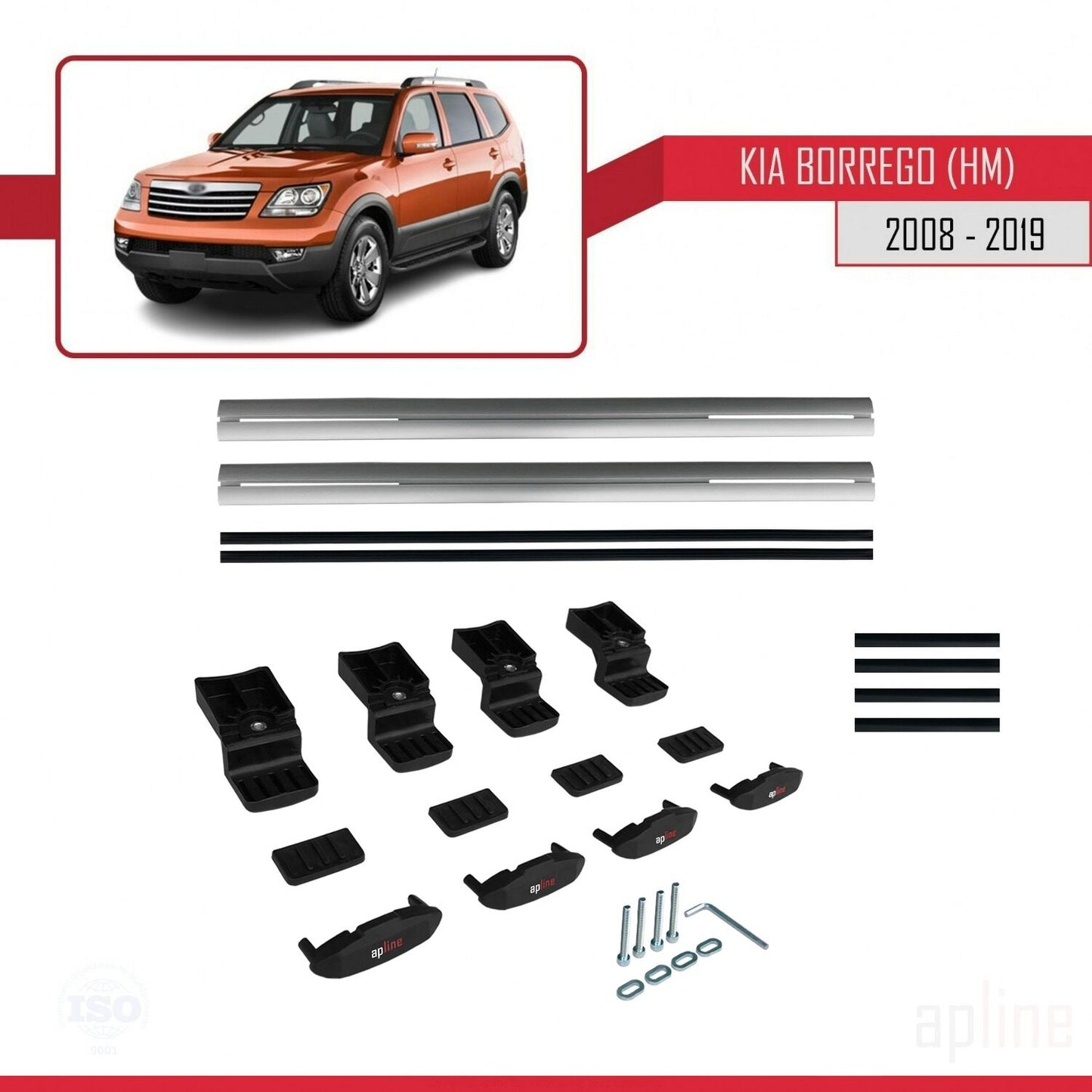 Compatible avec Kia Borrego (HM) 2008-2019 BASIC Model Barres de Toit Railing Porte-Bagages de Voiture Gris Aluminium 2 Barres