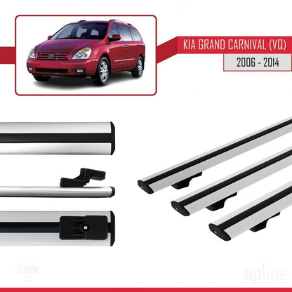 Compatible avec Kia Carnival 2 (VQ) 2006-2014 BASIC Model Barres de Toit Railing Porte-Bagages de Voiture Gris Aluminium 3 Barres