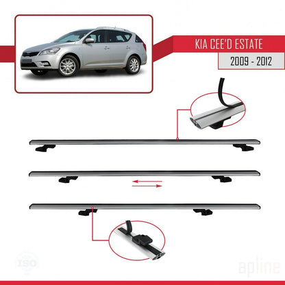 Compatible avec Kia Ceed (ED) Break Post-Facelift 2009-2012 BASIC Model Barres de Toit Railing Porte-Bagages de Voiture Gris Aluminium 3 Barres
