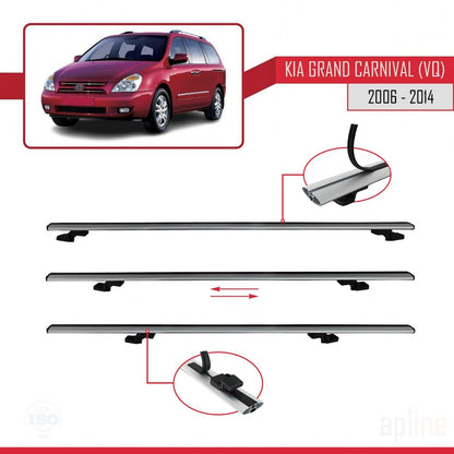 Compatible avec Kia Grand Carnival 2 (VQ) 2006-2014 BASIC Model Barres de Toit Railing Porte-Bagages de Voiture Gris Aluminium 3 Barres