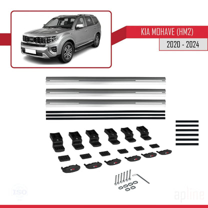 Compatible avec Kia Mohave 2 (HM2) 2020-2024 BASIC Model Barres de Toit Railing Porte-Bagages de Voiture Gris Aluminium 3 Barres