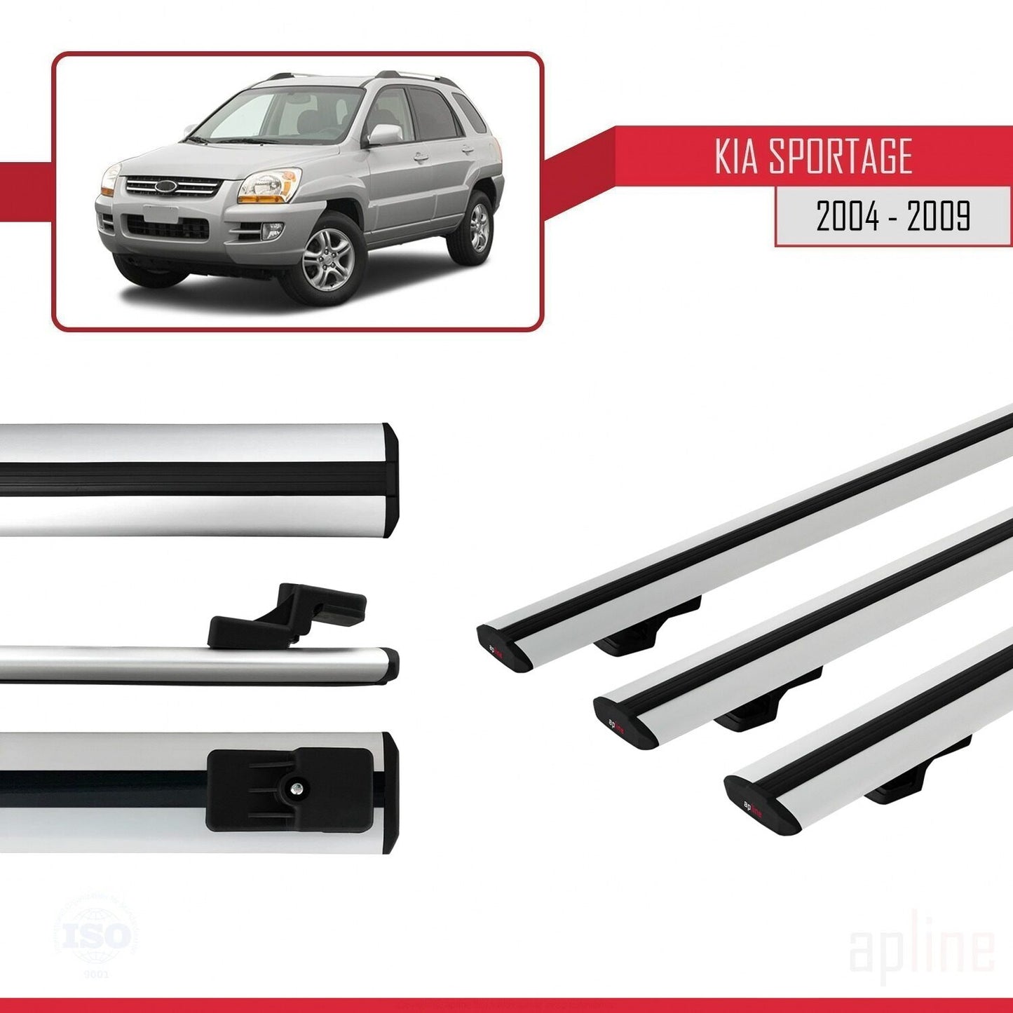 Compatibile con Kia Sportage 2 (JE) 2004-2009 BASIC Model Barre Tetto Portapacchi Auto Barre Portatutto Grigo Alluminio 3 Barre