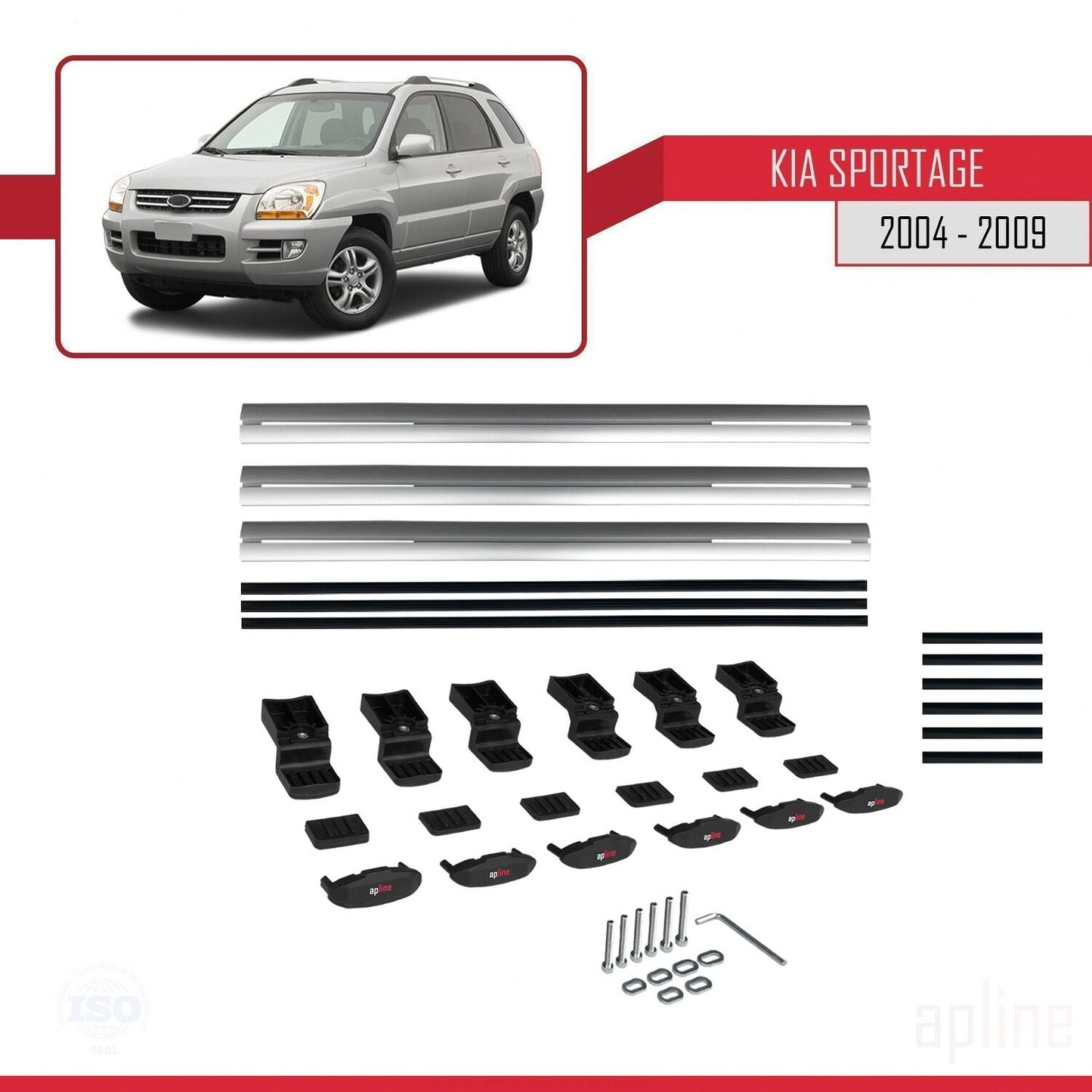 Compatibile con Kia Sportage 2 (JE) 2004-2009 BASIC Model Barre Tetto Portapacchi Auto Barre Portatutto Grigo Alluminio 3 Barre