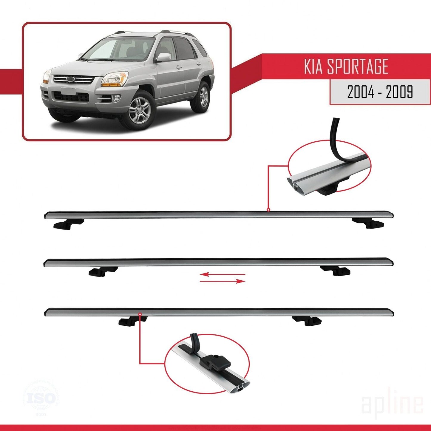 Compatibile con Kia Sportage 2 (JE) 2004-2009 BASIC Model Barre Tetto Portapacchi Auto Barre Portatutto Grigo Alluminio 2 Barre