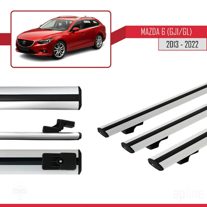 Compatible avec Mazda 6 III (GJ1/GL) 2013-2022 BASIC Model Barres de Toit Railing Porte-Bagages de Voiture Gris Aluminium 3 Barres