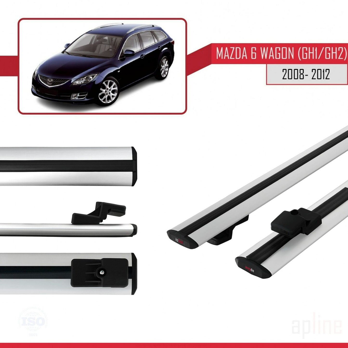 Compatible avec Mazda 6 II (GZ) Wagon 2008-2012 BASIC Model Barres de Toit Railing Porte-Bagages de Voiture Gris Aluminium 2 Barres