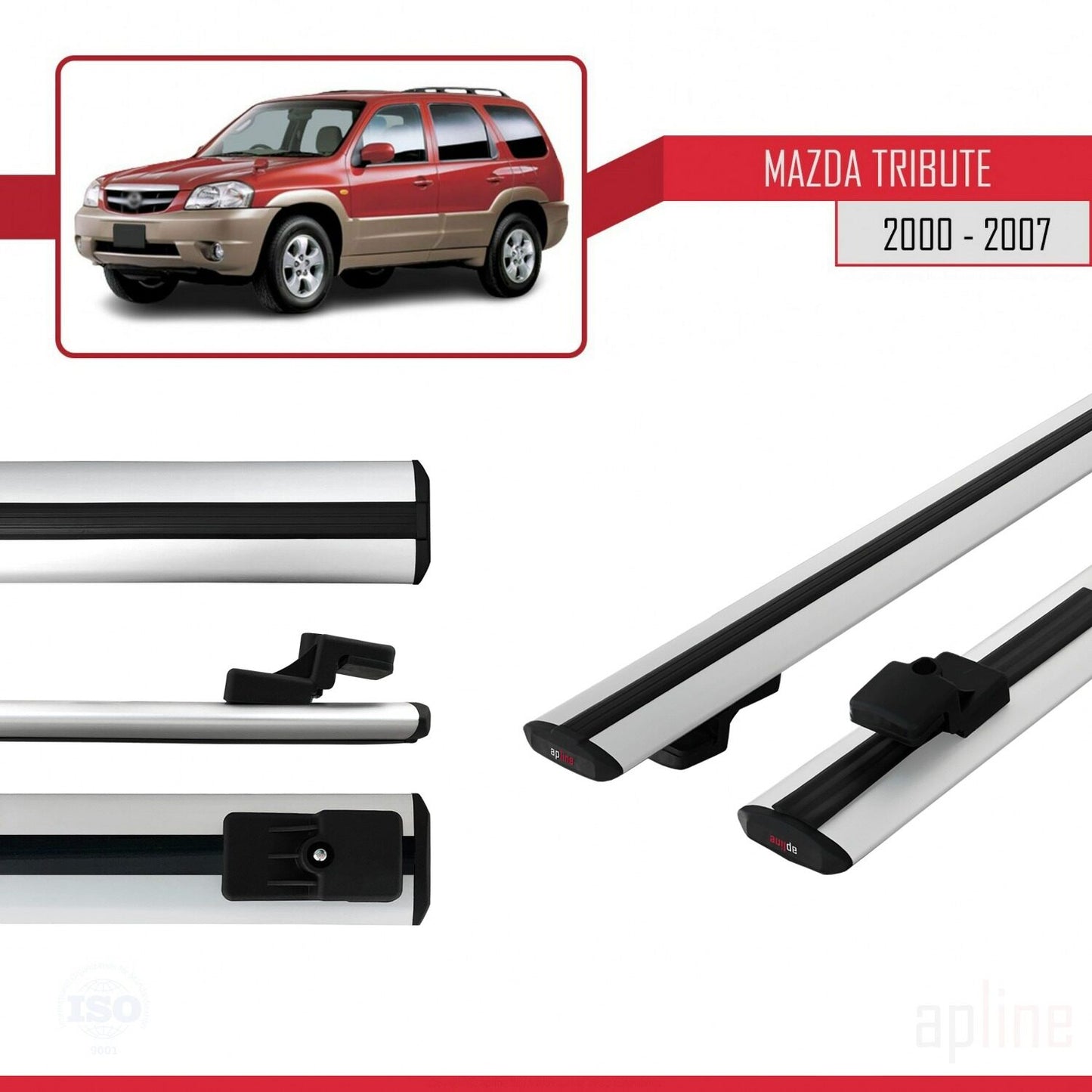 Compatible avec Mazda Tribute 2000-2007 BASIC Model Barres de Toit Railing Porte-Bagages de Voiture Gris Aluminium 2 Barres