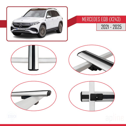 Compatible with Mercedes EQB (X243) 2021-2025 BASIC Model Car Roof Rack Cross Bar Grey Aluminium 3 Bars
