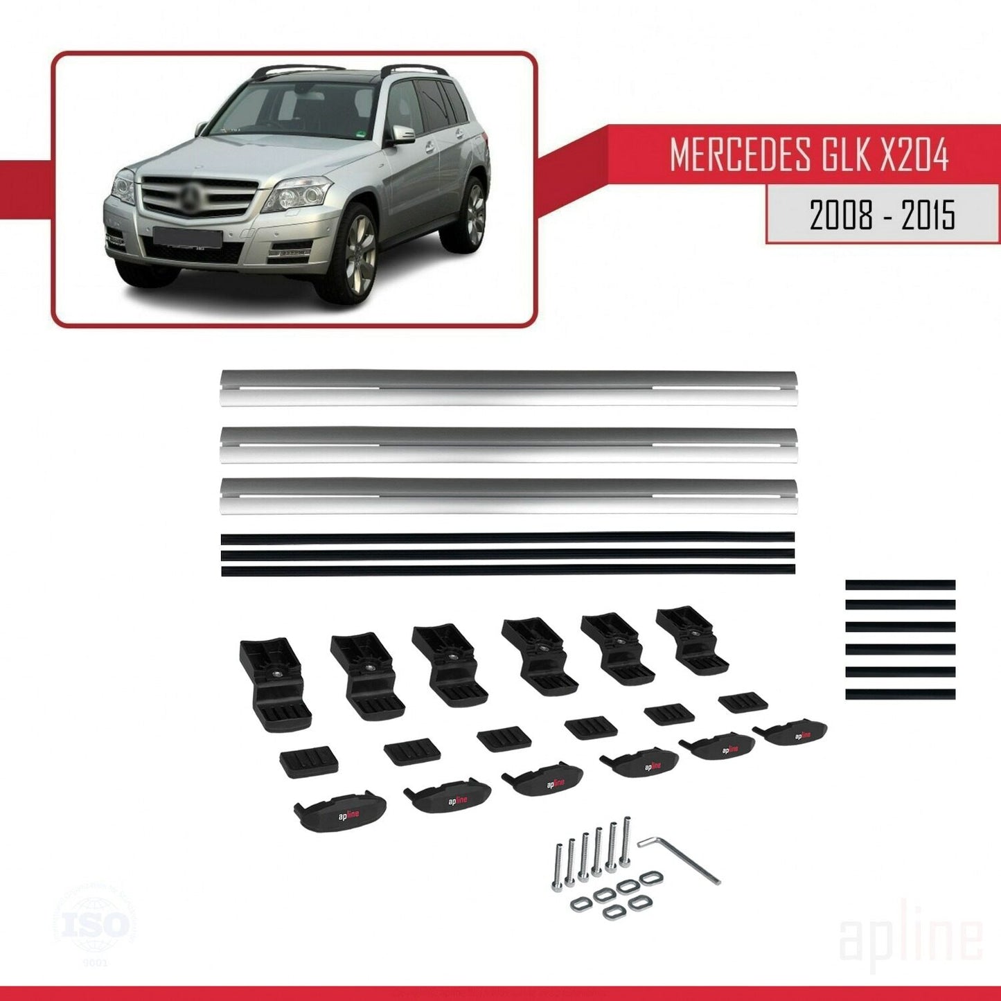 Compatible avec Mercedes Classe GLK (X204) 2008-2015 BASIC Model Barres de Toit Railing Porte-Bagages de Voiture Gris Aluminium 3 Barres