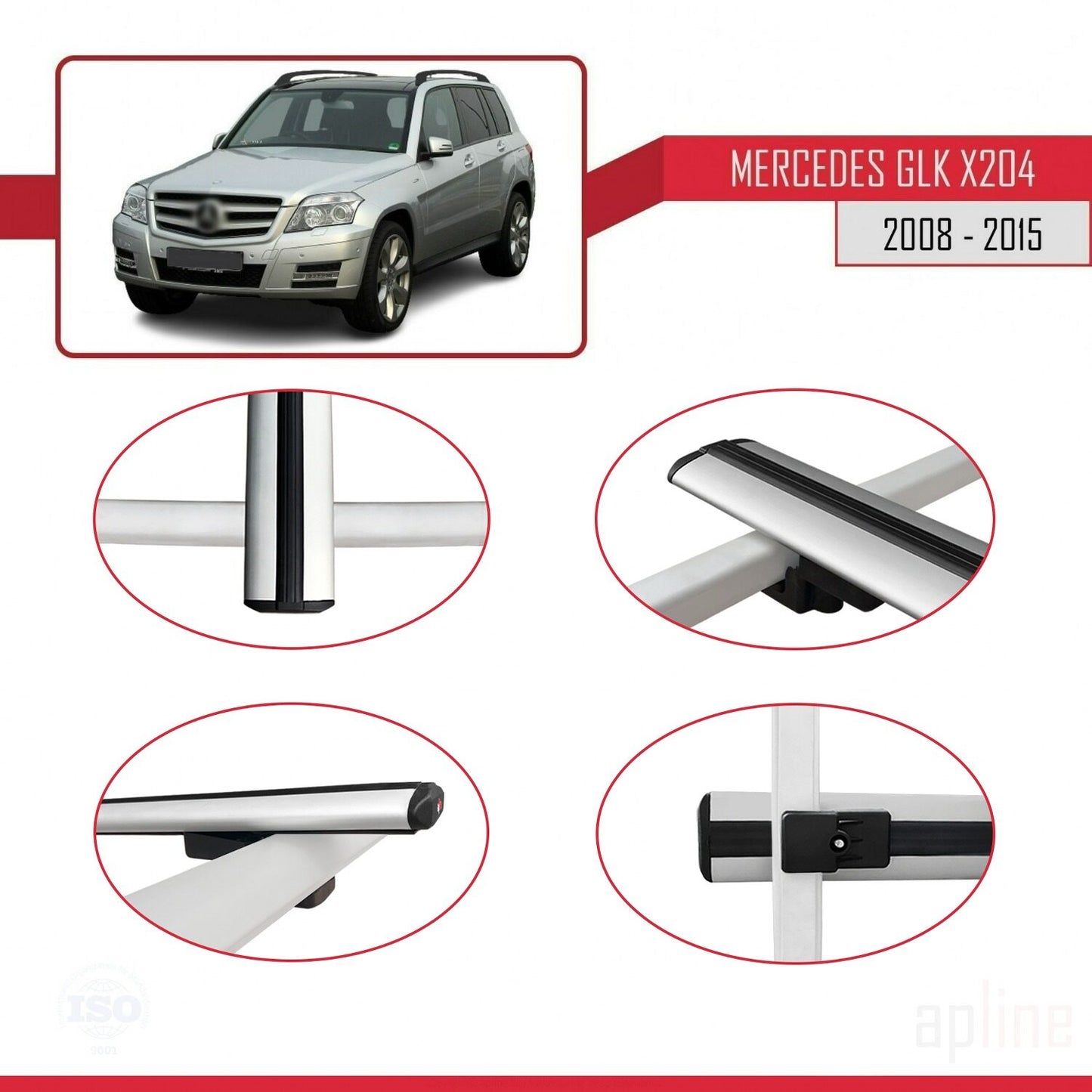 Compatible avec Mercedes Classe GLK (X204) 2008-2015 BASIC Model Barres de Toit Railing Porte-Bagages de Voiture Gris Aluminium 2 Barres
