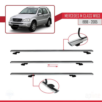 Compatible avec Mercedes Classe M (W163) 1998-2005 BASIC Model Barres de Toit Railing Porte-Bagages de Voiture Gris Aluminium 2 Barres