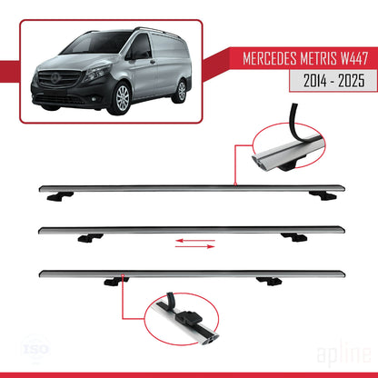 Compatible avec Mercedes Metris (W447) 2014-2025 BASIC Model Barres de Toit Railing Porte-Bagages de Voiture Gris Aluminium 2 Barres