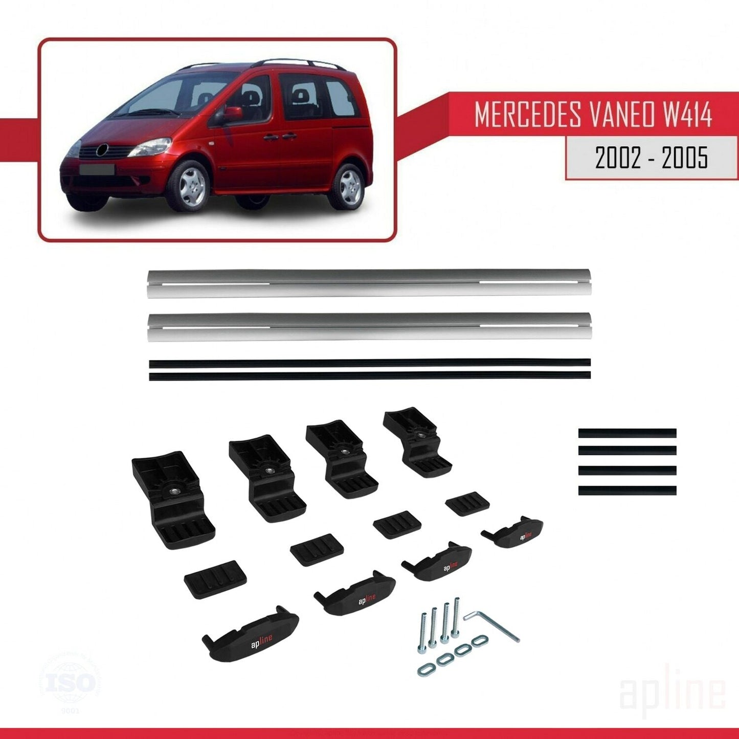 Compatible avec Mercedes Vaneo (W414) 2002-2005 BASIC Model Barres de Toit Railing Porte-Bagages de Voiture Gris Aluminium 2 Barres