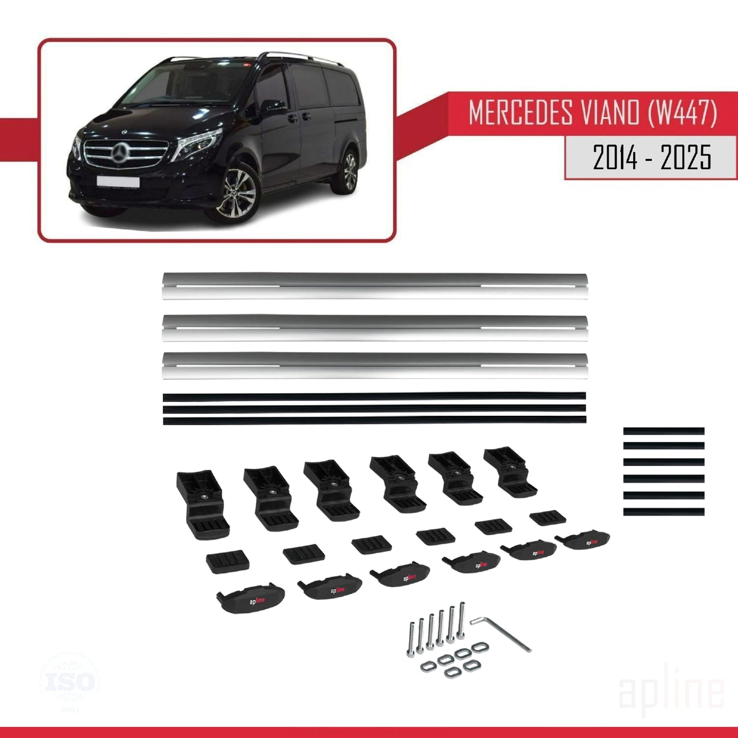 Compatible avec Mercedes Viano 3 (W447) 2014-2025 BASIC Model Barres de Toit Railing Porte-Bagages de Voiture Gris Aluminium 3 Barres