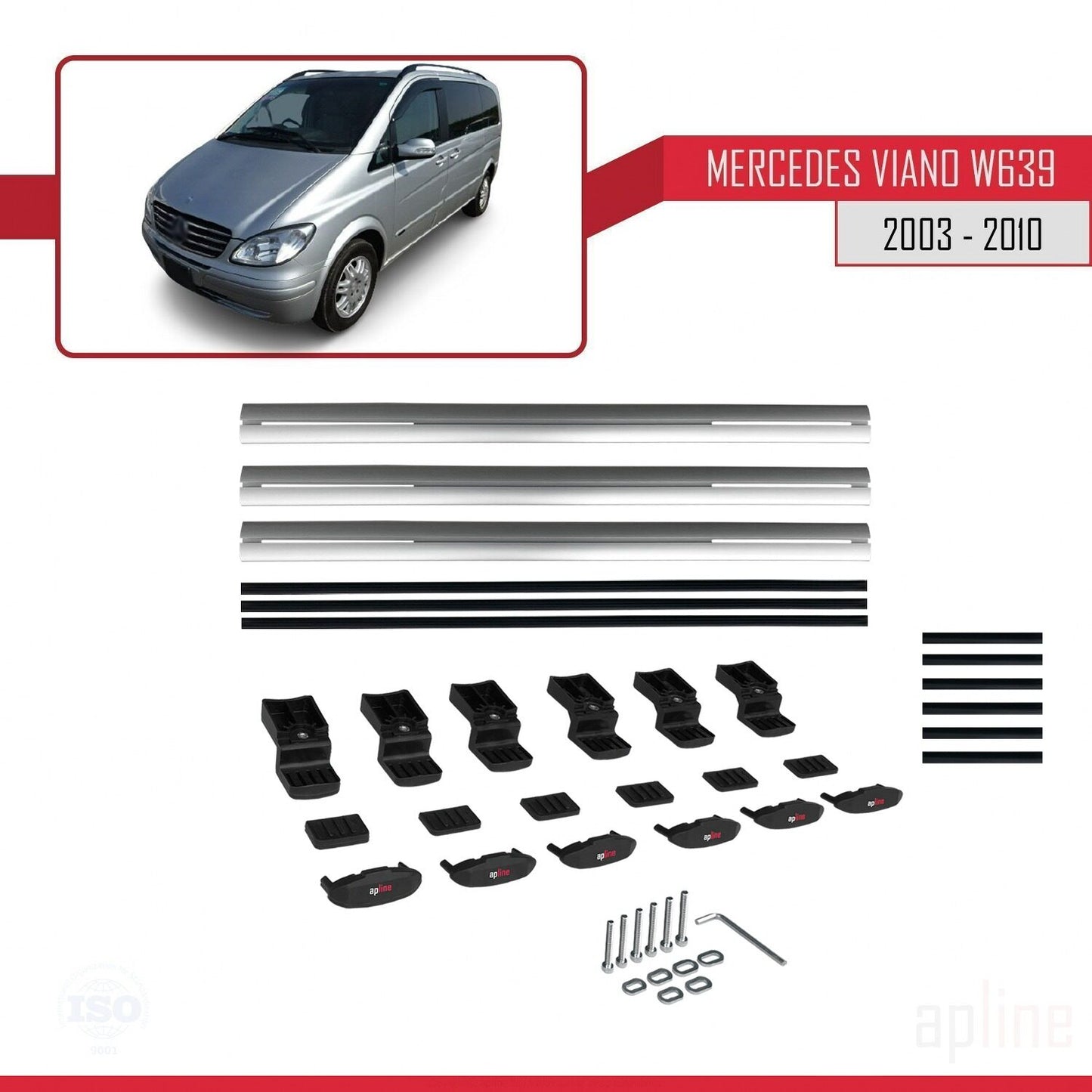 Compatible avec Mercedes Viano 2 (W639) Pre-Facelift 2003-2010 BASIC Model Barres de Toit Railing Porte-Bagages de Voiture Gris Aluminium 3 Barres
