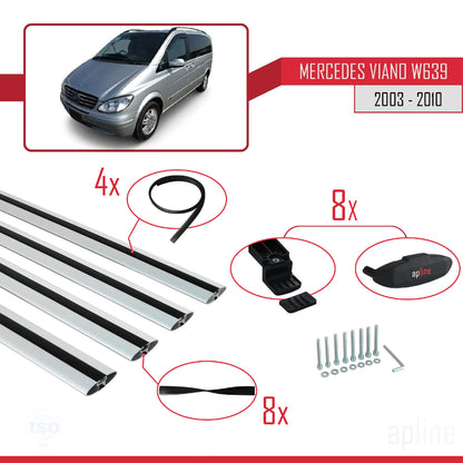 Compatible avec Mercedes Viano 2 (W639) Pre-Facelift 2003-2010 BASIC Model Barres de Toit Railing Porte-Bagages de Voiture Gris Aluminium 4 Barres